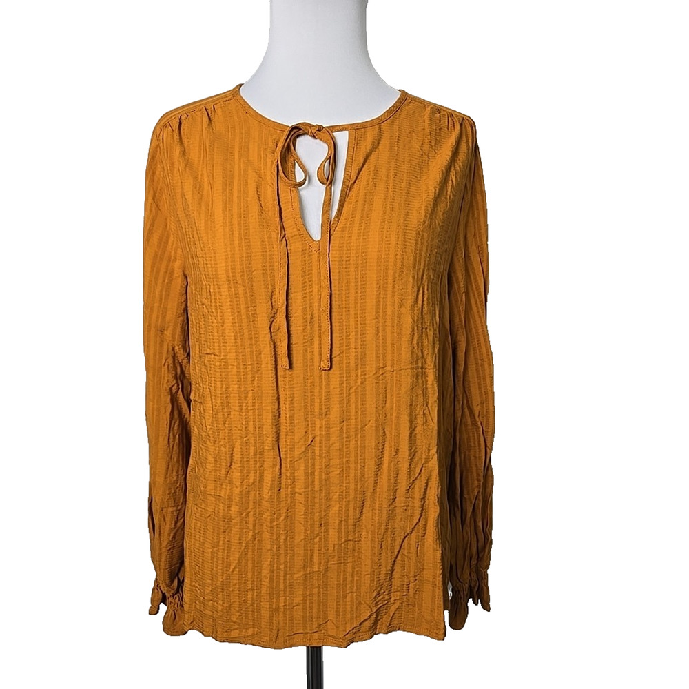KNOX ROSE Pumpkin-Rust‎ Heritage Gauzy Long Sleeve Top Small S Smocked Cuff NWT